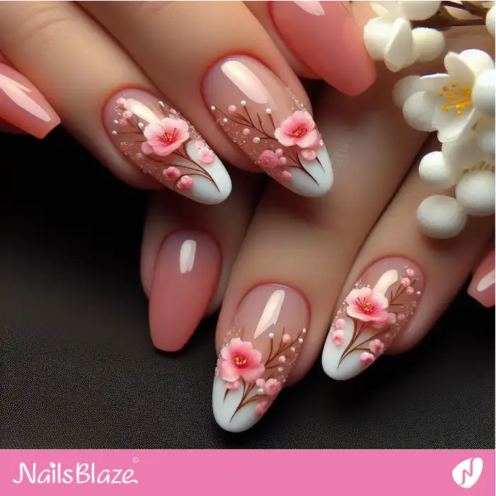 Peach Fuzz French Manicure Floral Design | Color of the Year 2024 - NB1730